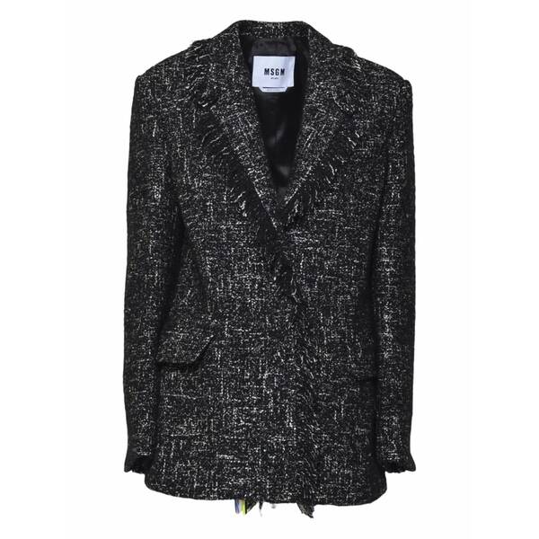 エムエスジイエム レディース 上衣＆上衣 アウター Fringed blazer Black