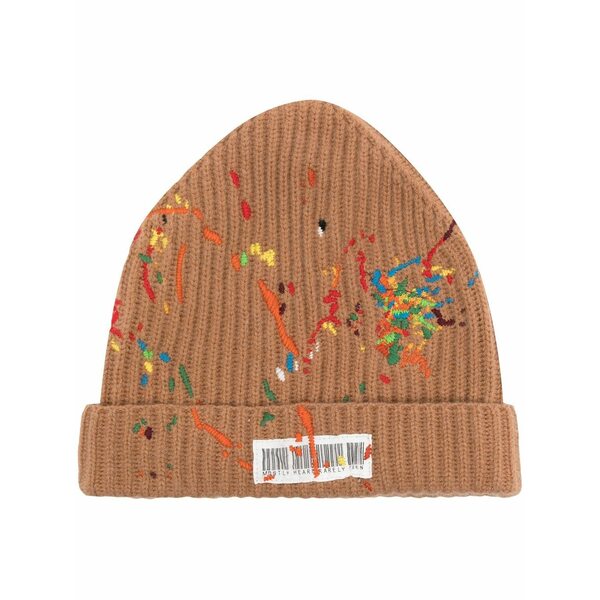 ミストリーハードレアリシーン メンズ 帽子 アクセサリー Barcode-print embroidered beanie Brown