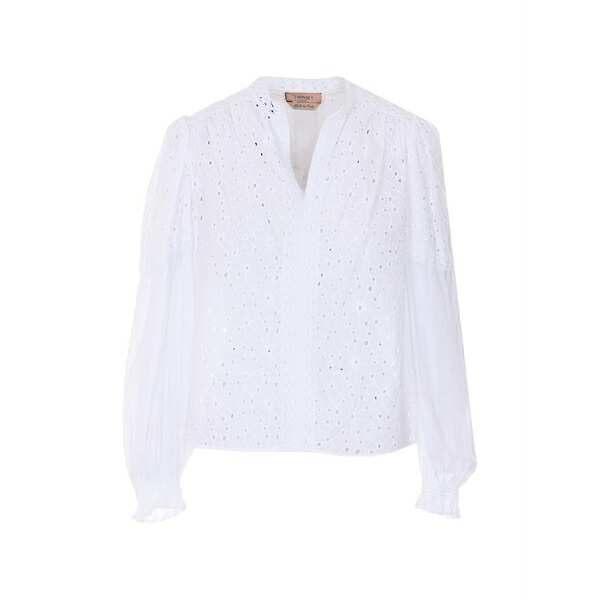 ツイン仕掛ける レディース プルオーバー トップス V-neck embroidered shirt White