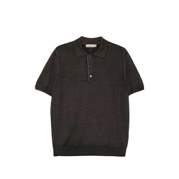 カナーリ メンズ ポロシャツ トップス Button short-sleeve polo shirt Brown|asty