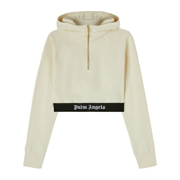 パーム・エンジェルス レディース パーカー・スウェットシャツ アウター Logo-tape cropped hoodie Neutrals