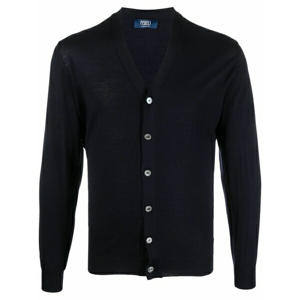フェデーリ メンズ ジレー アウター Wool button-fastening cardigan Blue