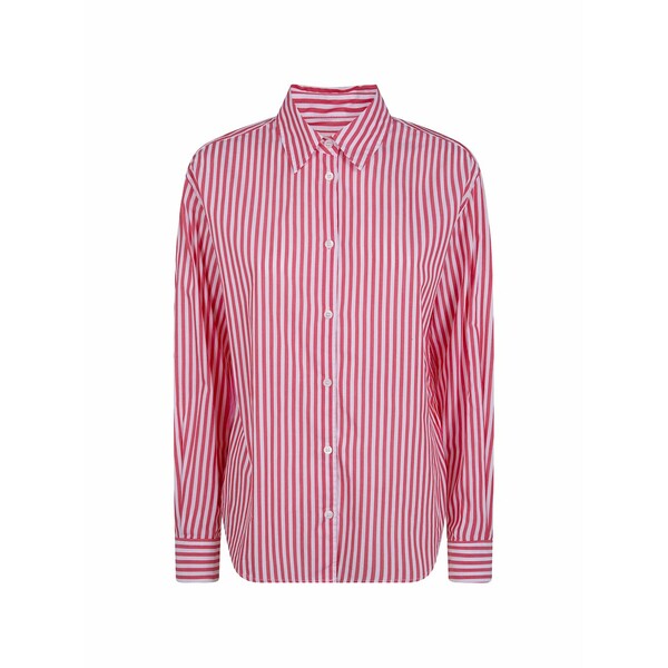 エムシーツーセイントバース レディース プルオーバー トップス Meredith vertical-stripe logo-embroidered shirt Red