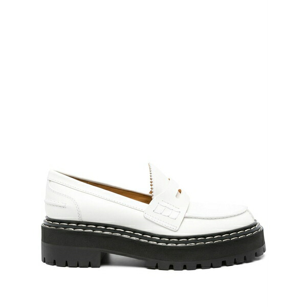 プロエンザショラー レディース スリッポン・ローファー シューズ Contrast-stitch penny-slot leather loafers White