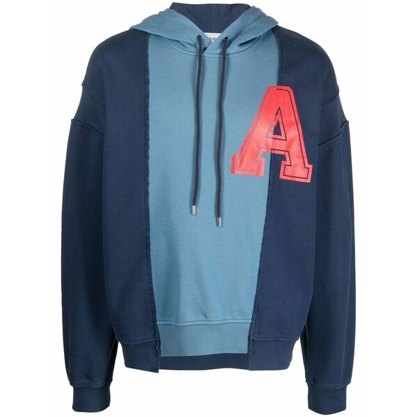 アンブッシュ メンズ パーカー・スウェットシャツ アウター Panelled logo-print hoodie Blue｜asty 57,640円
