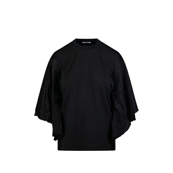 御機嫌冷やりとした レディース プルオーバー トップス Flynn ruffled-sleeve t-shirt Black
