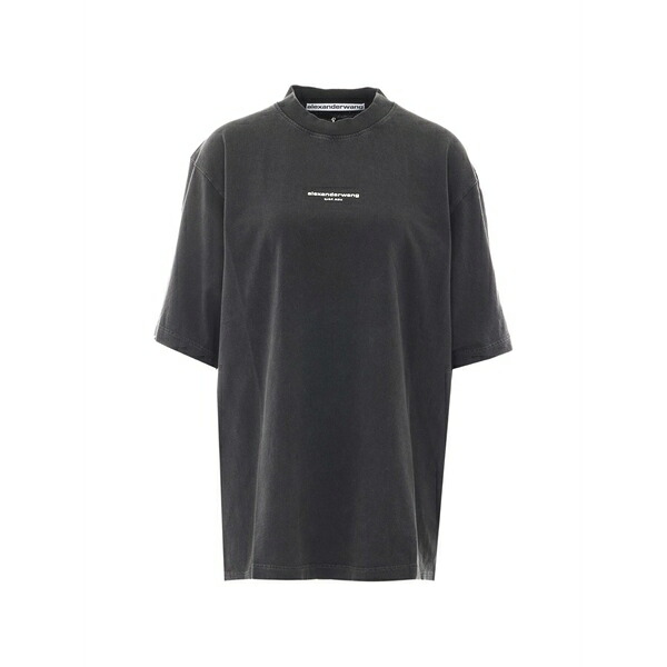 アレキサンダーワン レディース Tシャツ トップス Logo-print oversized t-shirt Black|asty