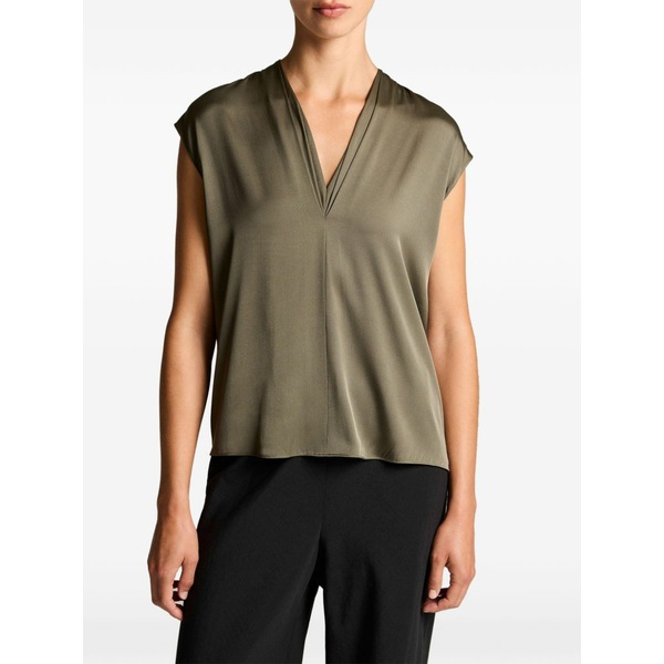 ヴィンス レディース シャツ トップス Pleated v-neck top Green｜asty