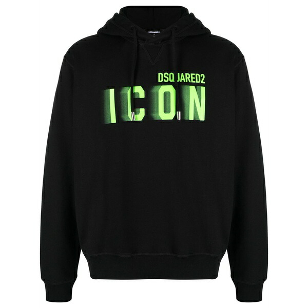 ディースクエアード メンズ パーカー・スウェットシャツ アウター Logo-print cotton hoodie Black｜asty