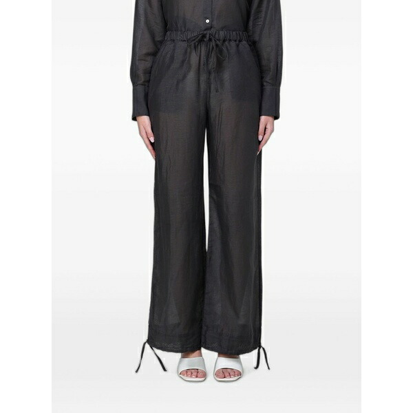 120%リノ レディース カジュアルパンツ ボトムス Drawstring-waist palazzo pants Black|asty