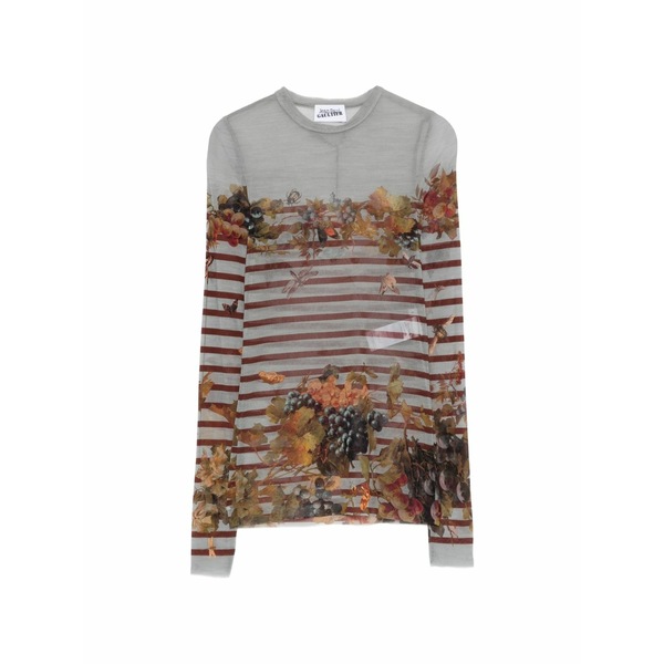 ジャンポール ゴルチエ レディース Tシャツ トップス Marini£¨re striped grape-print top Grey|asty