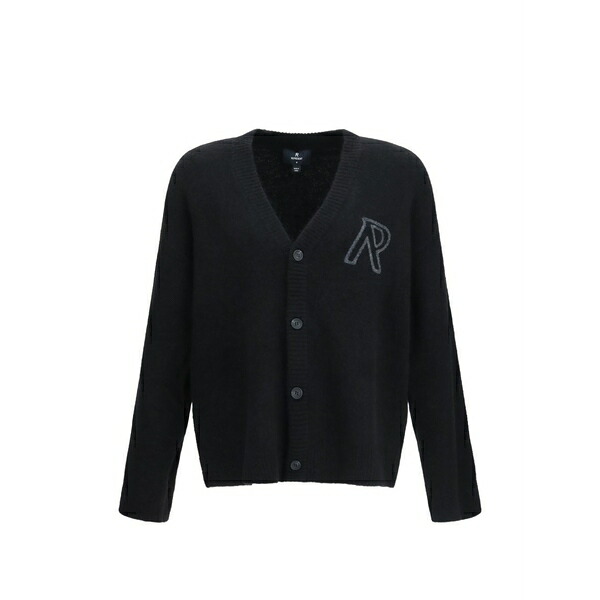 リプレゼント メンズ カーディガン アウター Logo-embroidered v-neck cardigan Black｜asty