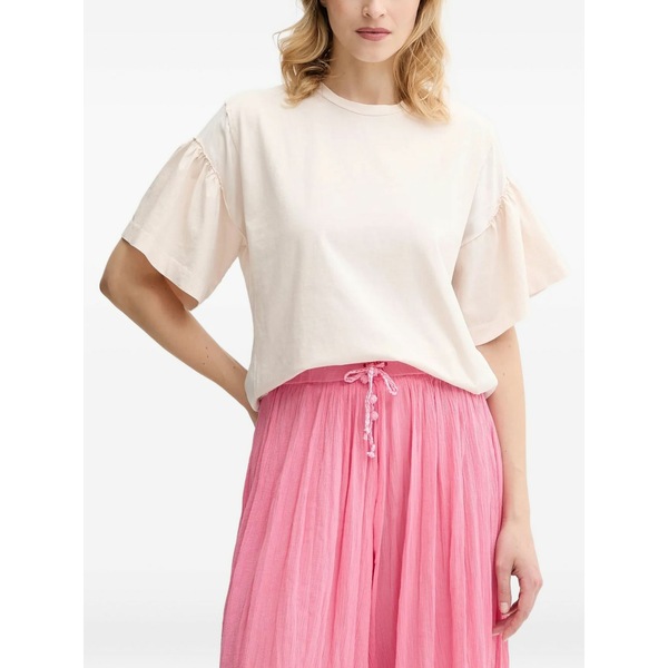 ピンコ レディース Tシャツ トップス Frill-sleeve crew-neck top White｜asty