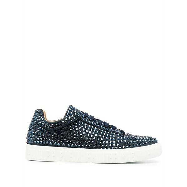 フィリッププレイン メンズ スニーカー シューズ Rhinestone lace-up sneakers Blue|asty