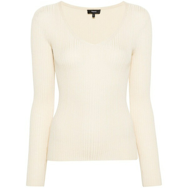 セオリー レディース ニット&セーター アウター Fine-ribbed v-neck jumper Neutrals｜asty