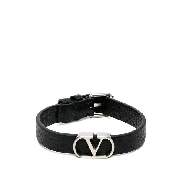 ヴァレンティノ ガラヴァーニ メンズ ブレスレット・バングル・アンクレット アクセサリー Vlogo signature grainy calfskin bracelet Black|asty