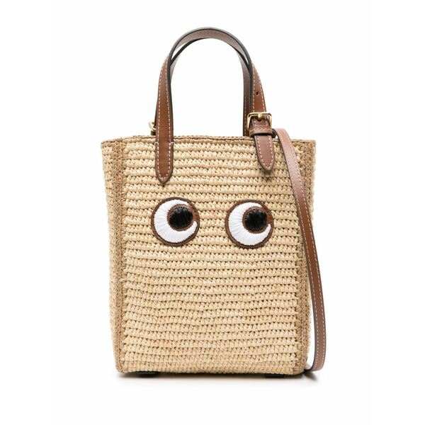 アニヤハインドマーチ レディース トートバッグ バッグ Eyes-embroidered raffia tote bag Neutrals|asty