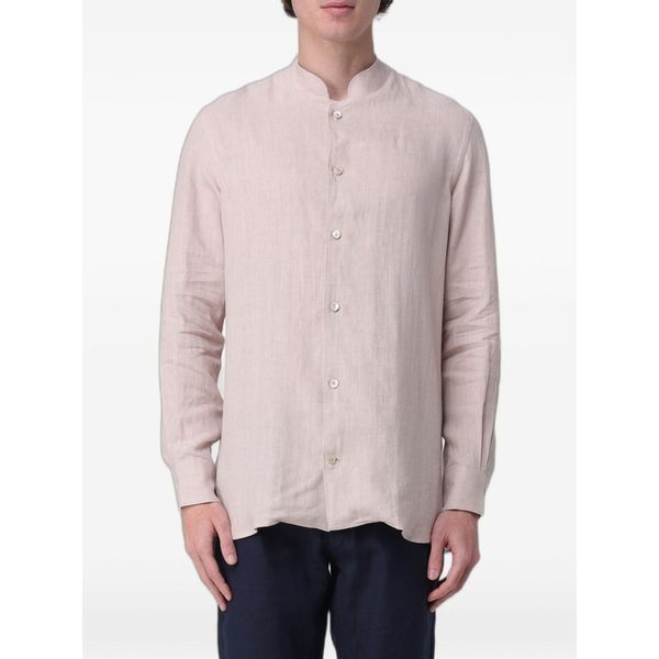 イレブンティ メンズ シャツ トップス Band-collar linen shirt Pink｜asty