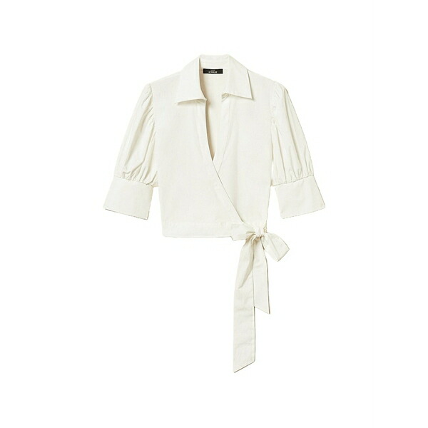 ツインセット レディース シャツ トップス Puffed-sleeve wrap-around blouse White｜asty