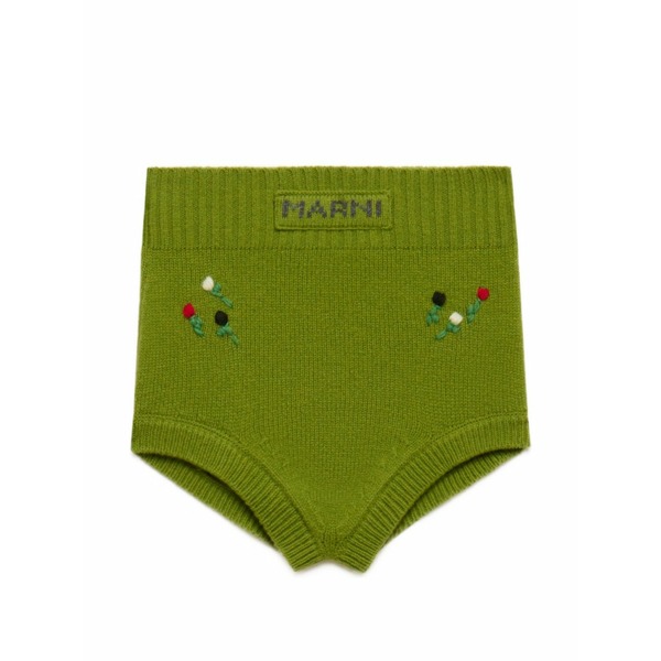 マルニ レディース カジュアルパンツ ボトムス Green wool-cashmere briefs with flower embroidery Green｜asty