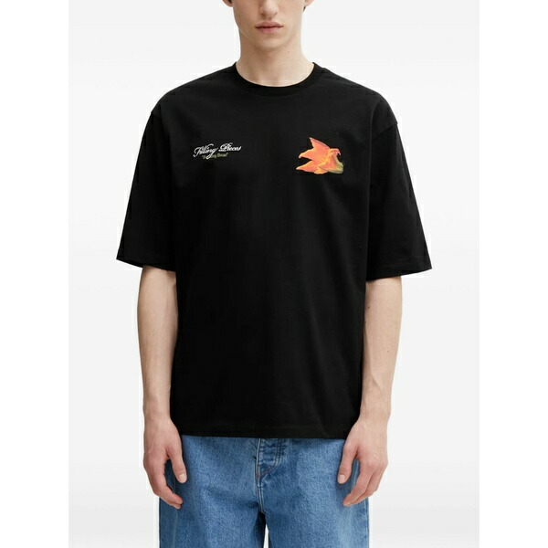 フィリングピース メンズ Tシャツ トップス Zucchini floral-print logo-print t-shirt Black|asty