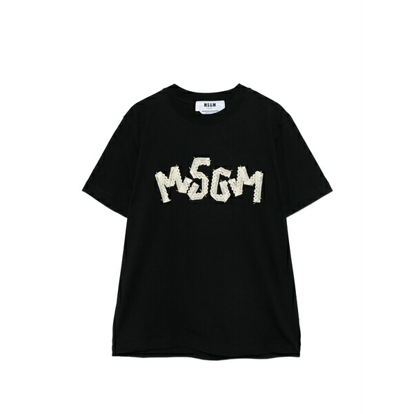 エムエスジイエム レディース Tシャツ トップス Lace logo t-shirt Black|asty