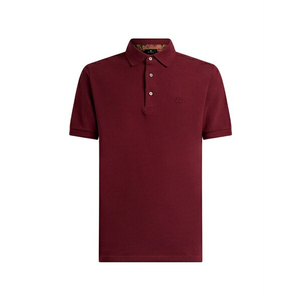 エトロ メンズ ポロシャツ トップス Plain-colored cotton polo shirt with printed details Red|asty