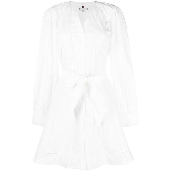 トミー ヒルフィガー レディース ワンピース トップス Ladder-lace cotton short dress White｜asty