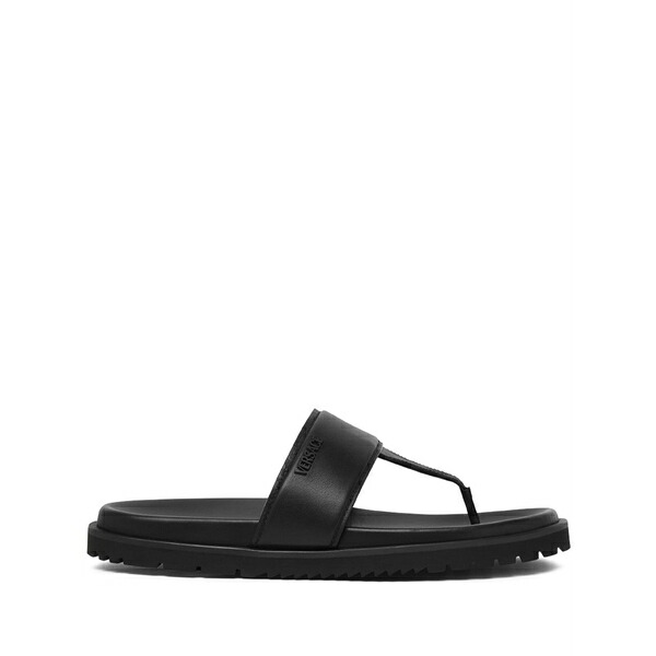 ヴェルサーチ メンズ サンダル シューズ Logo-embossed leather sandals Black｜asty
