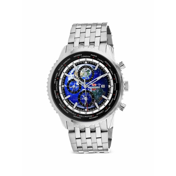 セアポロ メンズ 腕時計 アクセサリー Meridian world timer gmt 47mm watch Blue|asty