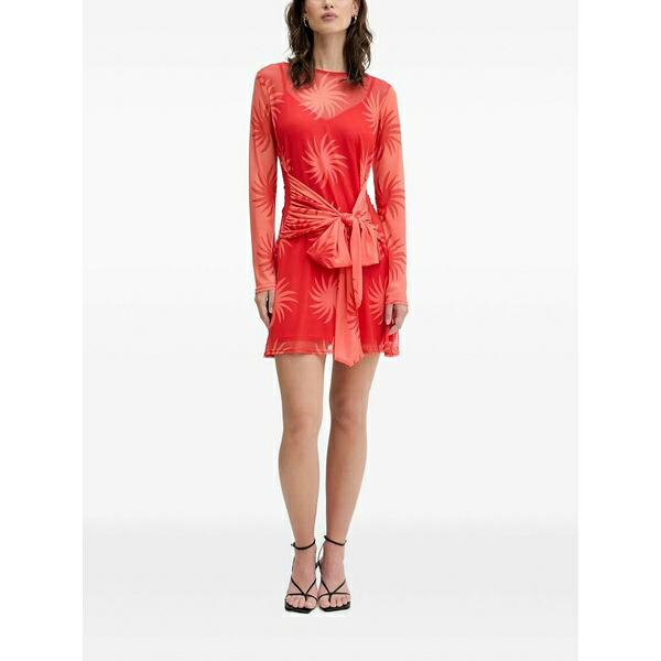 ネバーフリードレスド レディース ワンピース トップス Mesh geometric-print tie-front mini dress Red|asty