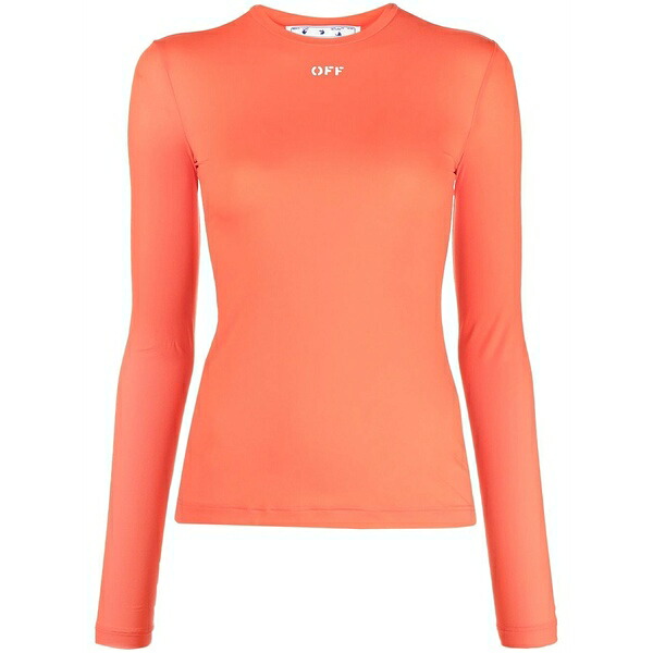 オフホワイト レディース Tシャツ トップス Logo-print long-sleeve top Orange|asty