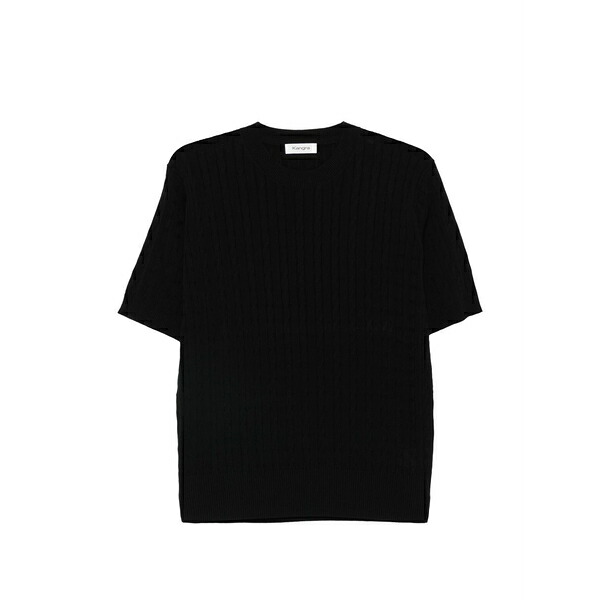 カングラ メンズ Tシャツ トップス Crew-neck cable-knit t-shirt Black｜asty