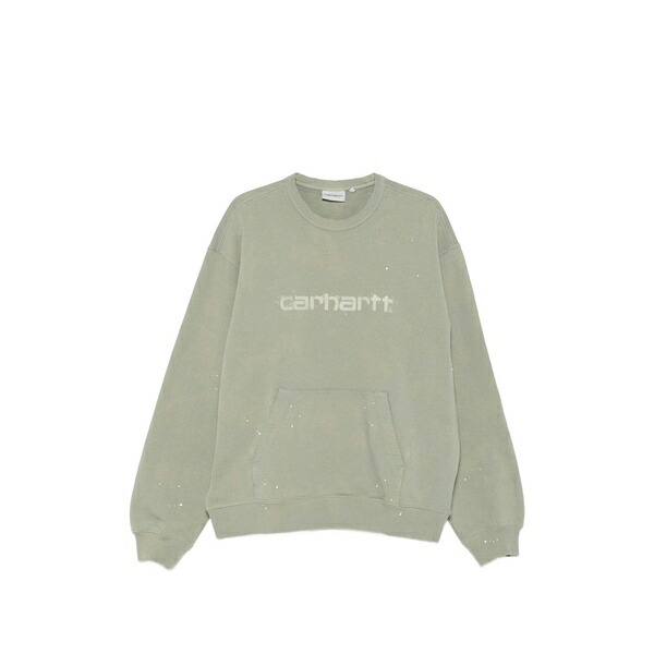 カーハート メンズ パーカー・スウェットシャツ アウター Logo-print paint-splatter sweatshirt Green｜asty