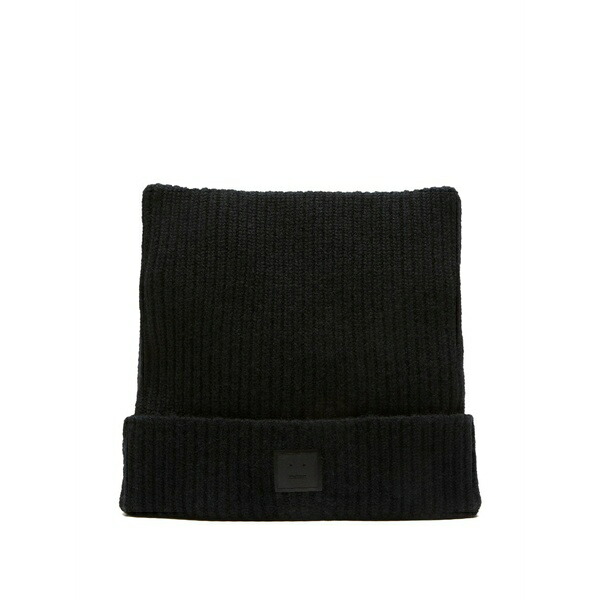 アクネ ストゥディオズ メンズ 帽子 アクセサリー Ribbed face-patch beanie hat Black|asty