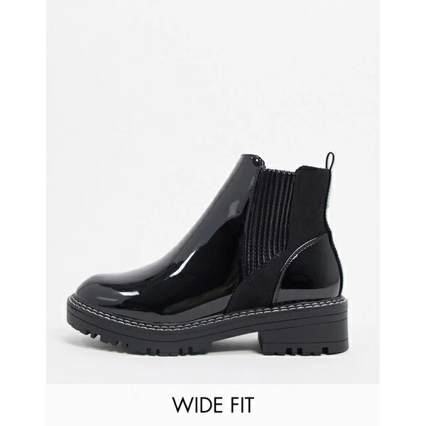 リバーアイランド レディース ブーツ レインブーツ シューズ River Island Wide Fit patent chunky chelsea  boot in black Black 2021セール