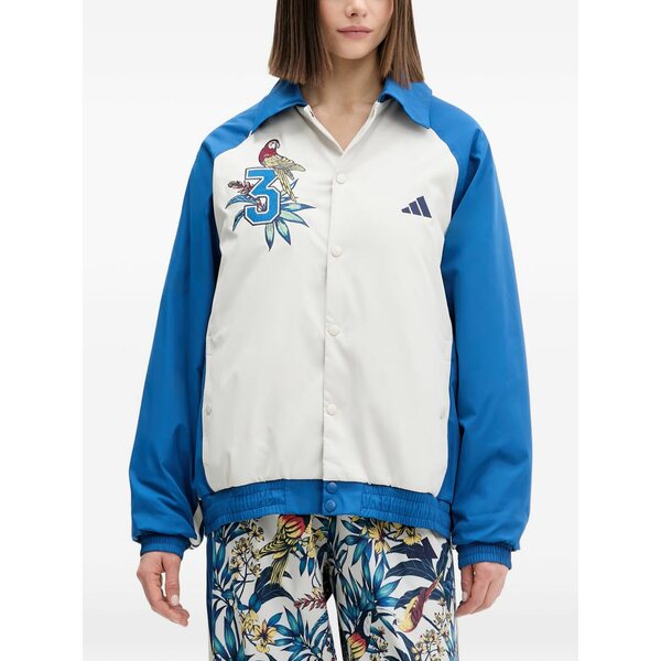 アディダス レディース ジャケット＆ブルゾン アウター X farm rio embroidered-parrot bomber jacket White｜asty