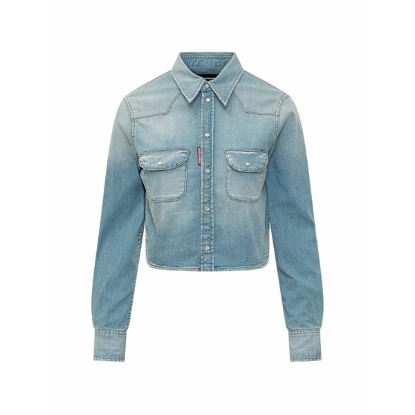 ディースクエアード レディース シャツ トップス Buttoned cropped denim shirt Blue｜asty