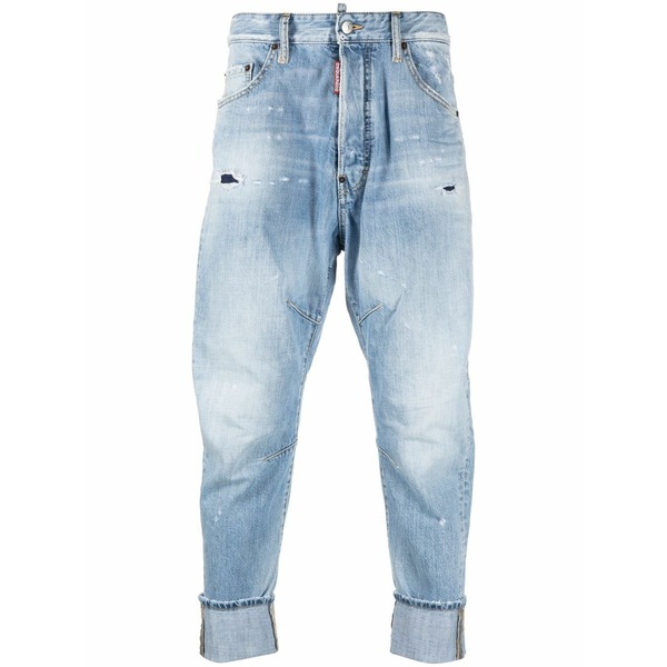 ディースクエアード メンズ デニムパンツ ボトムス Cropped baggy-fit jeans Blue｜asty