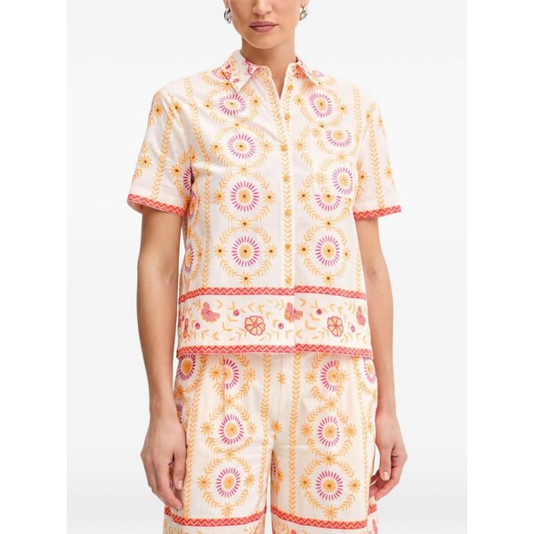 ツインセット レディース シャツ トップス Floral embroidered shirt White|asty