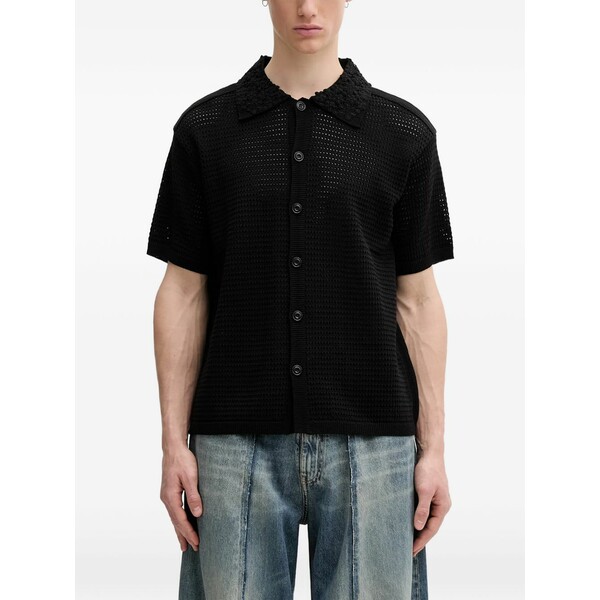 アンダーソン ベル メンズ シャツ トップス Crochet-collar mesh-knit shirt Black|asty