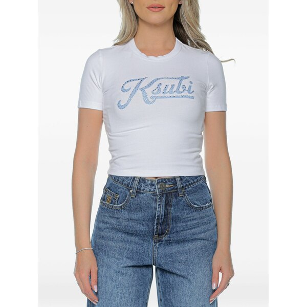 スビ レディース Tシャツ トップス Bling logo-print t-shirt White|asty