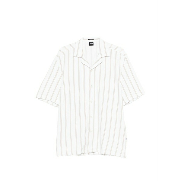 ボス メンズ ポロシャツ トップス Stripe-pattern ribbed shirt White｜asty