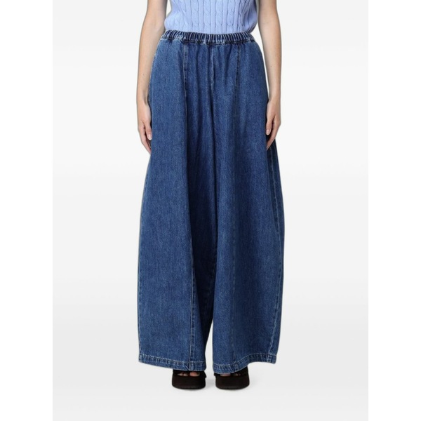 メイメイジェイ レディース デニムパンツ ボトムス Elasticated-waistband wide-leg jeans Blue｜asty