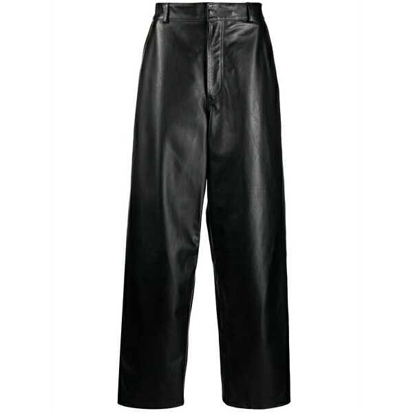 ジーシーディーエス メンズ カジュアルパンツ ボトムス Wide-leg leather trousers Black|asty