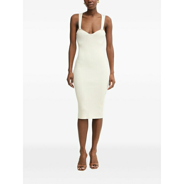 フラコミーナ レディース ワンピース トップス Ribbed-knit sweetheart-neck midi dress Neutrals｜asty 41,470円