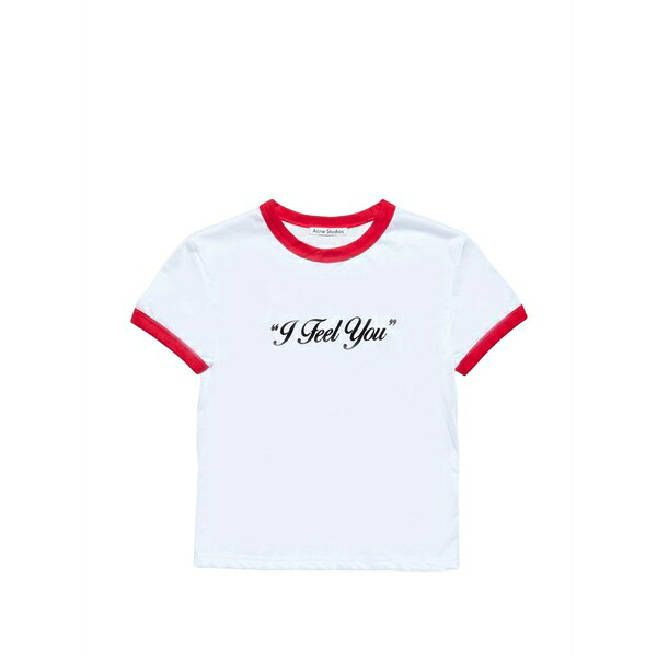 アクネ ストゥディオズ レディース Tシャツ トップス Crinkled logo t-shirt White|asty