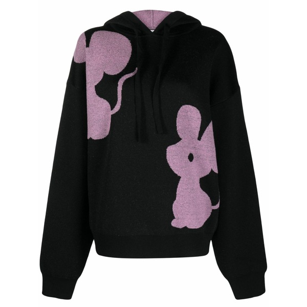 J.W.アンダーソン レディース ニット&セーター アウター Mouse intarsia-knit hoodie Black｜asty
