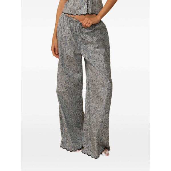 モンシー レディース カジュアルパンツ ボトムス Floral-print scalloped trousers Blue｜asty