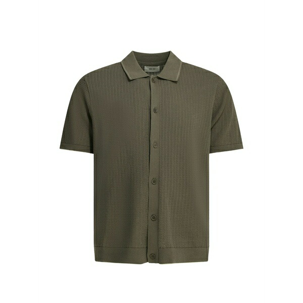 エヌエヌ77 メンズ シャツ トップス Nalo textured-knit button-up shirt Green｜asty
